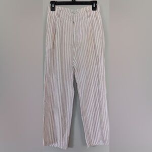 A&F Linen, Tan & White Strip Wide Leg Pants, Large